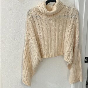 Steve Madden Cream Cable Knit Turtleneck Sweater